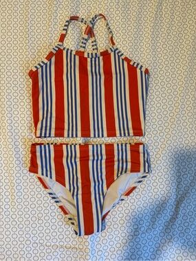 Hanna Andersson Red & Blue Striped Girls Two-Piece Swimsuit